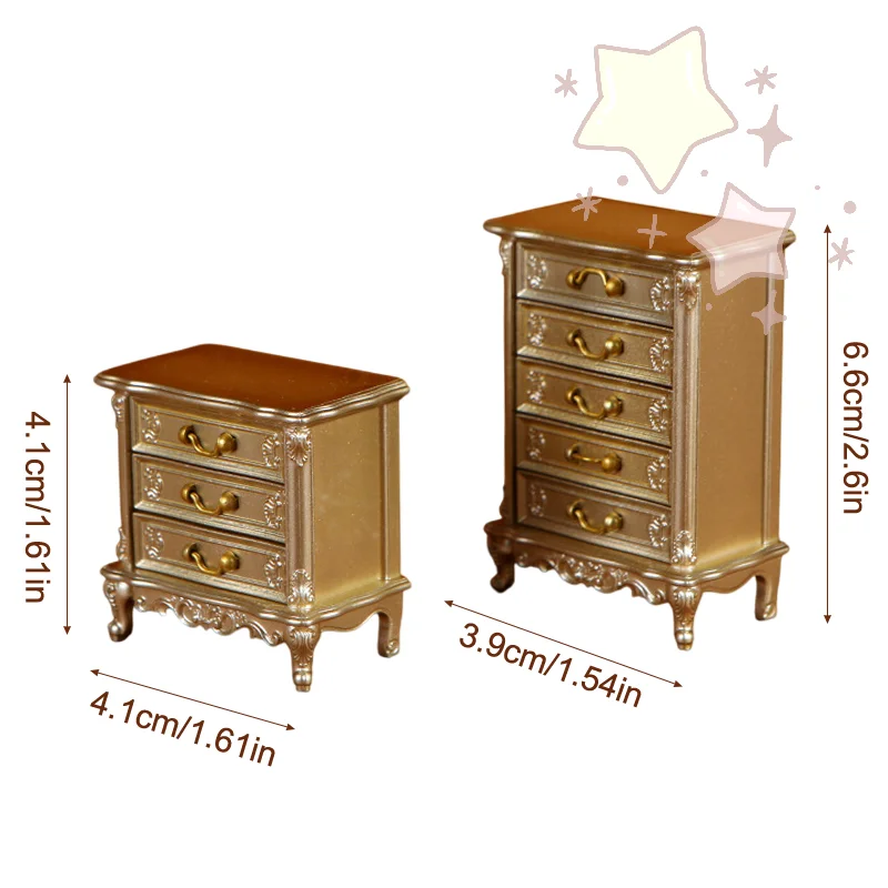 Mini mesita de noche con cajones para casa de muñecas, armario de almacenamiento para muebles de dormitorio, decoración de construcción de microescena, 1/12