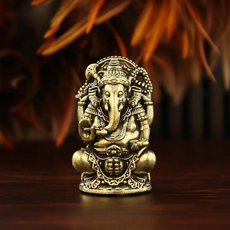 *1/3PCS Asia India Thailand Elephant  Figure Sculpture Mini Vintage Brass Ganesha Statue Home Office Desk Decorative Ornament