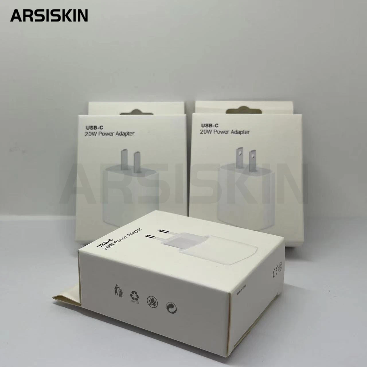 100 Stück 20W PD Ladeadapter-Verpackungsbox Weiße Kartonverpackung EU/US Ladestecker Papierbox Universelle Netzteil-Verpackungsbox