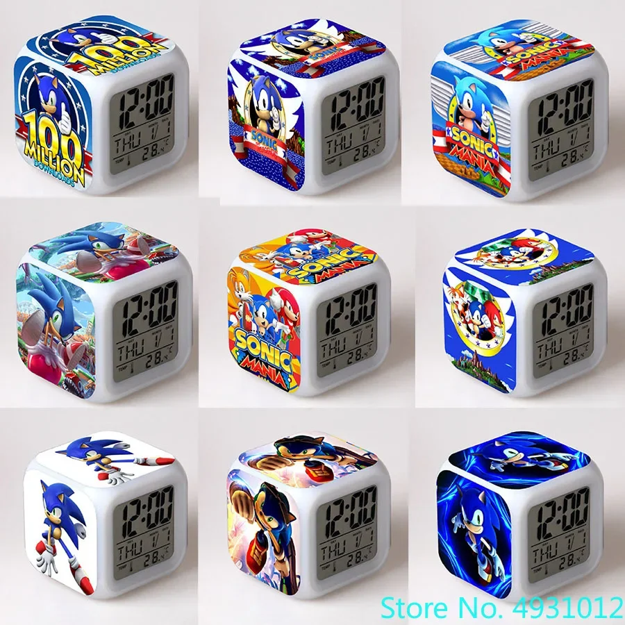 8x8x8cm Anime Sonic Figurine Toys sveglia elettronica orologio digitale orologio luminoso cambia colore bambini studente regalo per bambini