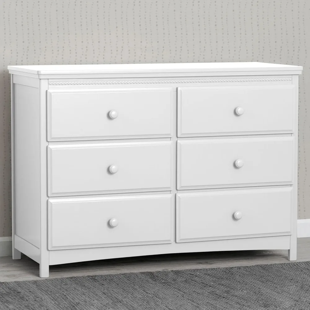 Delta Children Emerson 6 Drawer Dresser with Interlocking Drawers - Greenguard Gold Certified, Bianca White