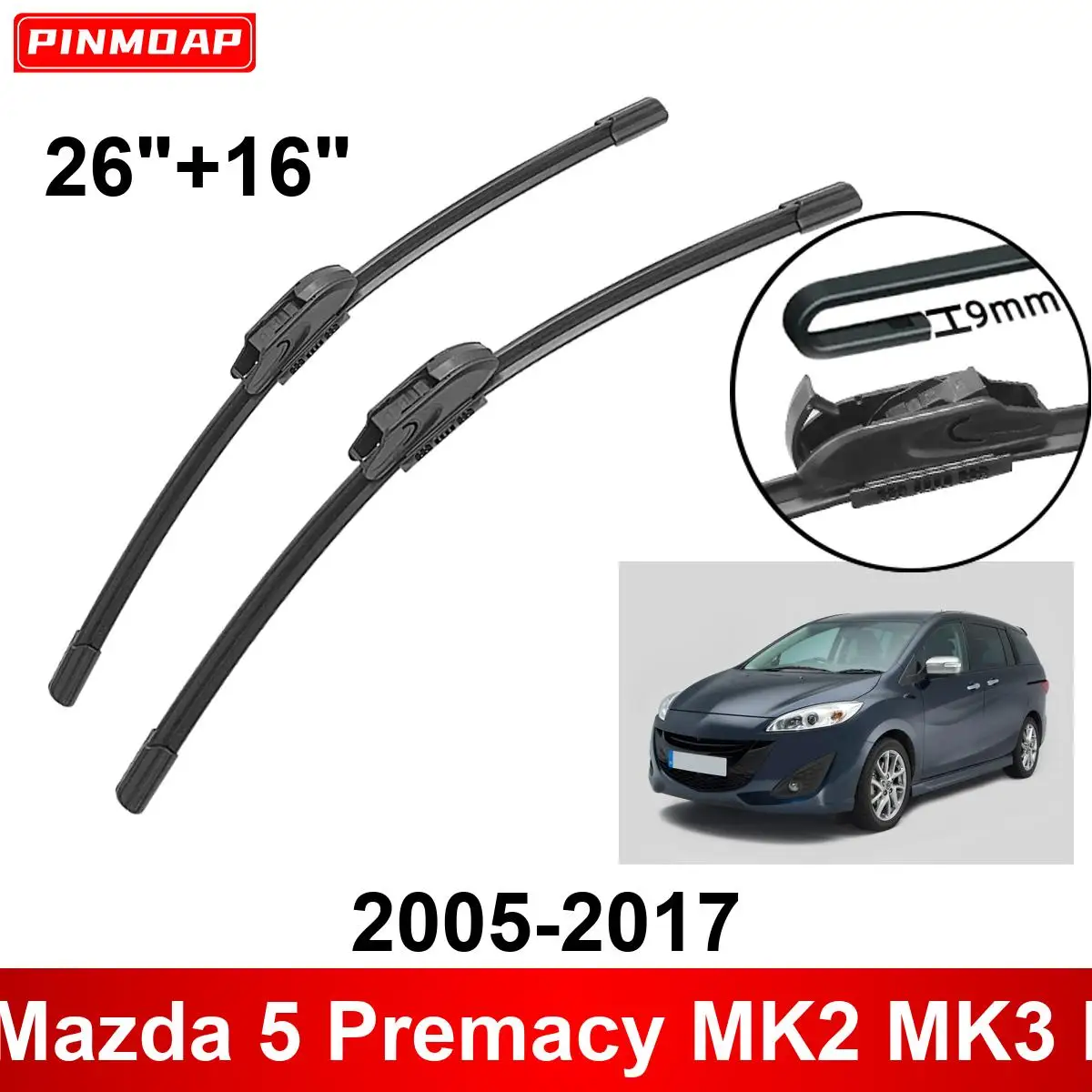 

Автомобильный дворник для Mazda 5 Premacy MK2 MK3 MPV 2005-2017 26 " + 16" передние и задние щетки стеклоочистителя, аксессуары для резаков