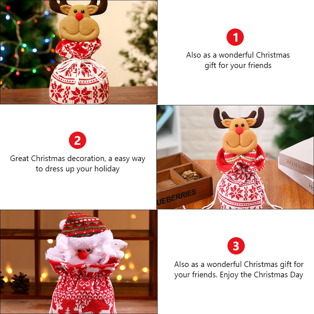 

3pcs Christmas Durable Reusable Knitting For Christmas Gift Party Supplies Xmas Favors Bag Festival Gift Bag Decoration