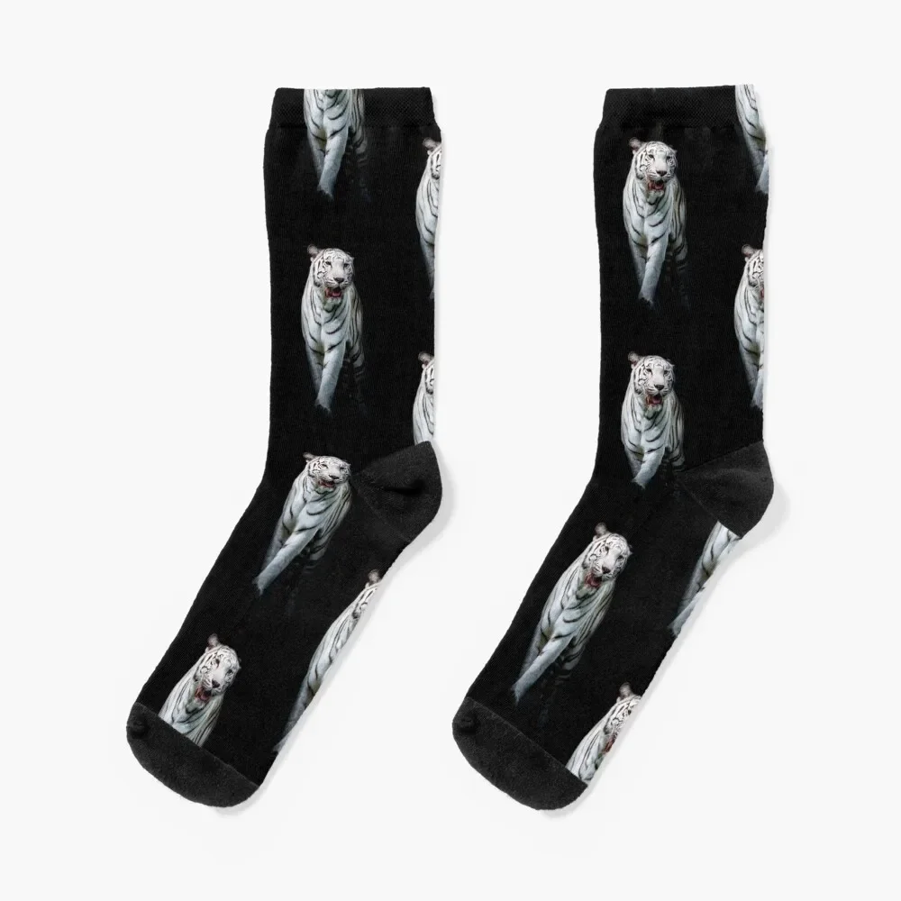 White tiger on black background Socks professional running japanese fashion floor Stockings compression Women's Socks Men's