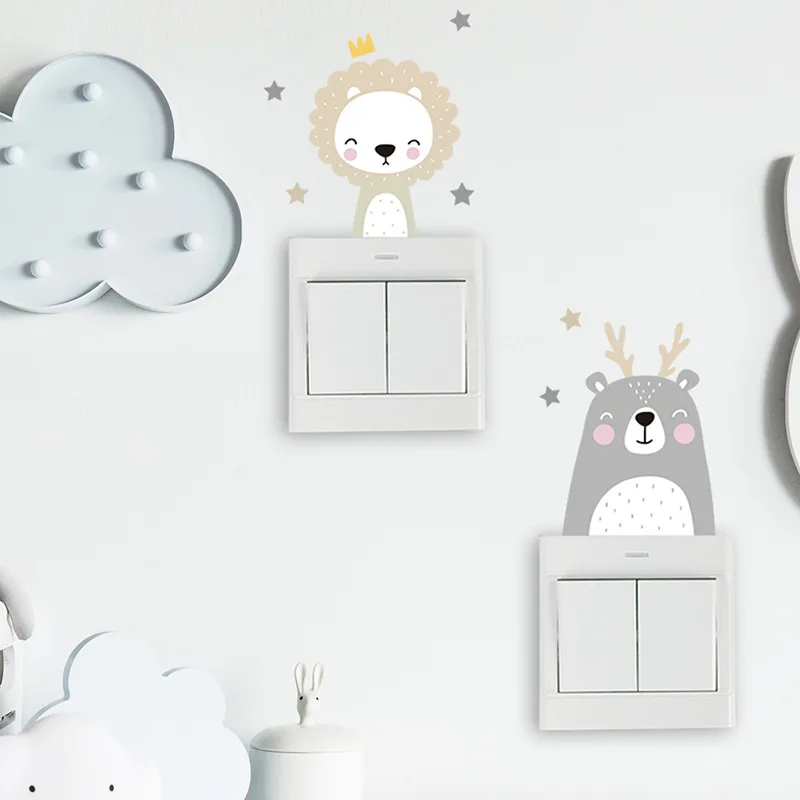 

Наклейки на выключатели света с мультяшными животными, самоклеящиеся, водонепроницаемые, для детской комнаты, спальни, забавный декор