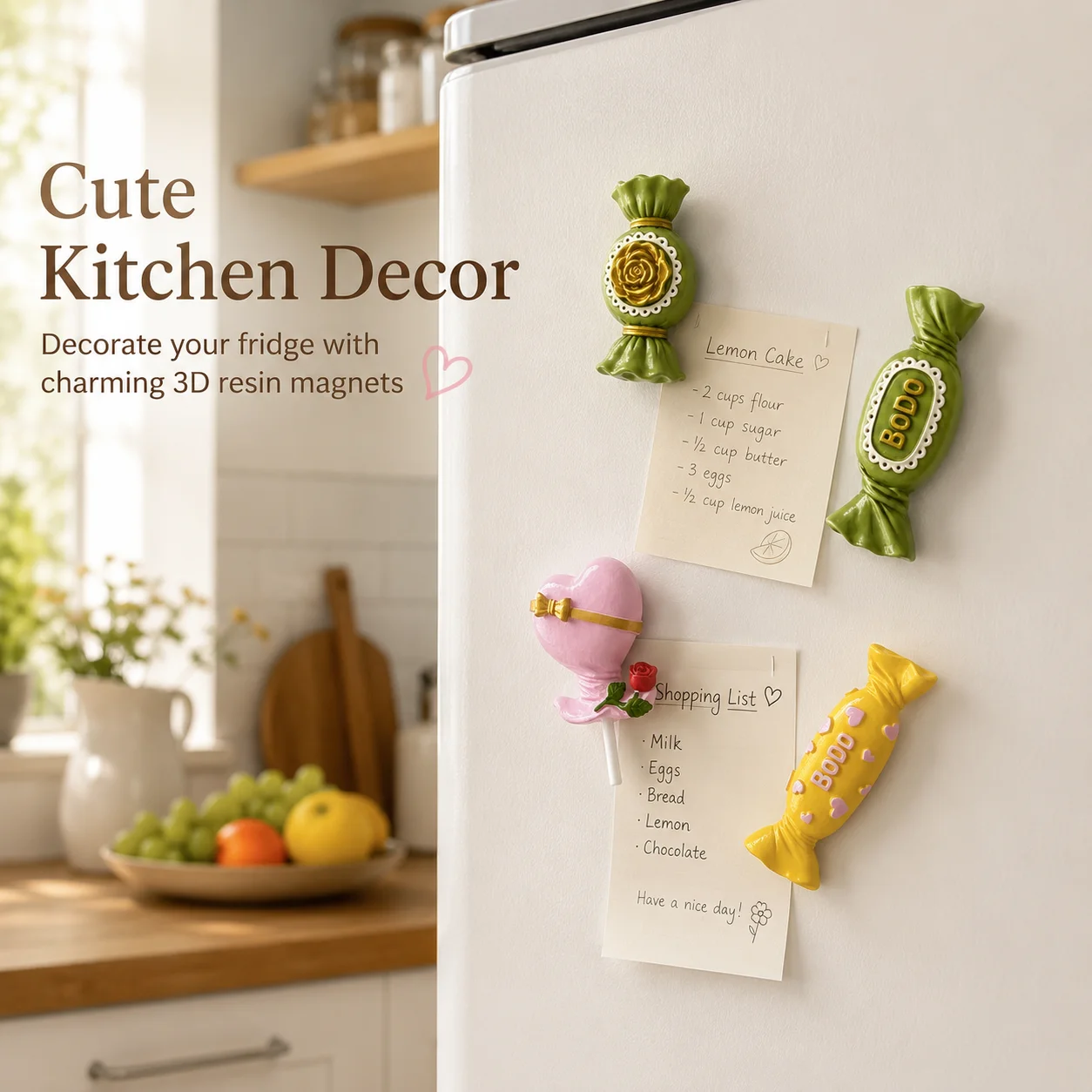3D Resin Fridge Magnet Set Candy Heart Lollipop Refrigerator Magnets Cute Kitchen Locker Whiteboard Decor 2PCS 4PCS