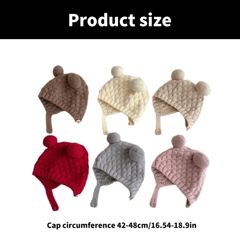 F19F Chapéu com para orelha bebê, gorro tricô com Pom, macio respirável, quente