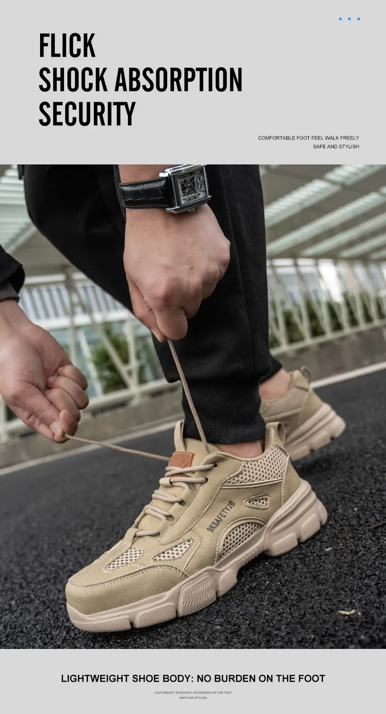 Arbeits schuhe hohl atmungsaktiv Stahl Zehen stiefel leichte Sicherheits arbeits schuhe rutsch fest für Männer Frauen männliche Arbeit Sneaker – Detail 10