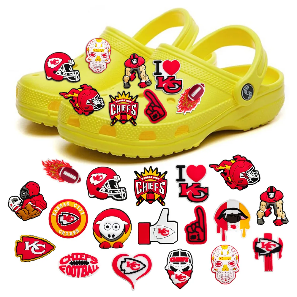 Fashion 1PCS Cartoon Red Series DIY Rugby Shoe Charms Accessories Decorate PVC clogs Boys Men Kids Adults X-mas Gifts