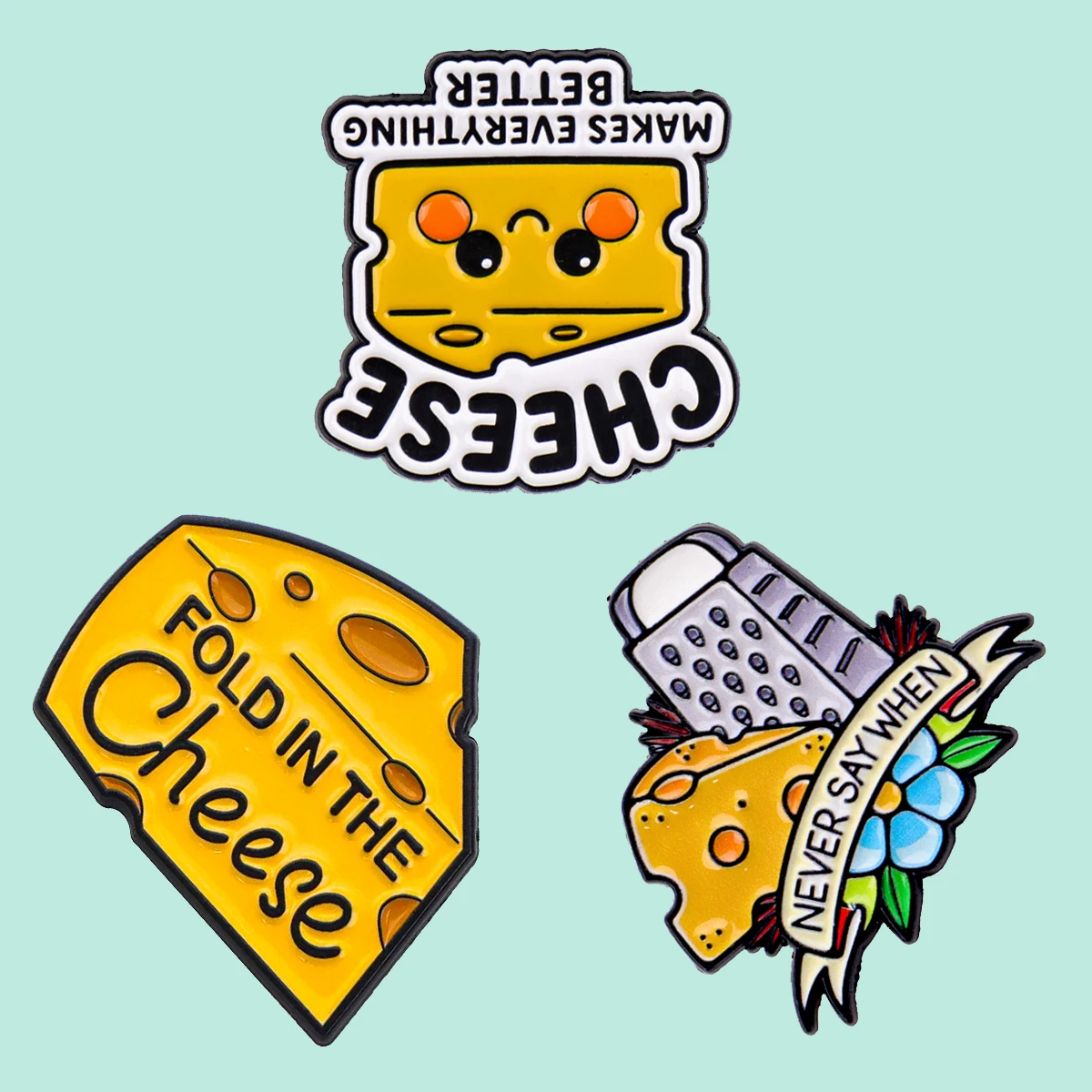 3pcs/set Cheese Chunks Enamel Pin Quotations Brooches for Lapel Pins Badge on Backpack Clothing Accessories Fashion Jewelry Gift