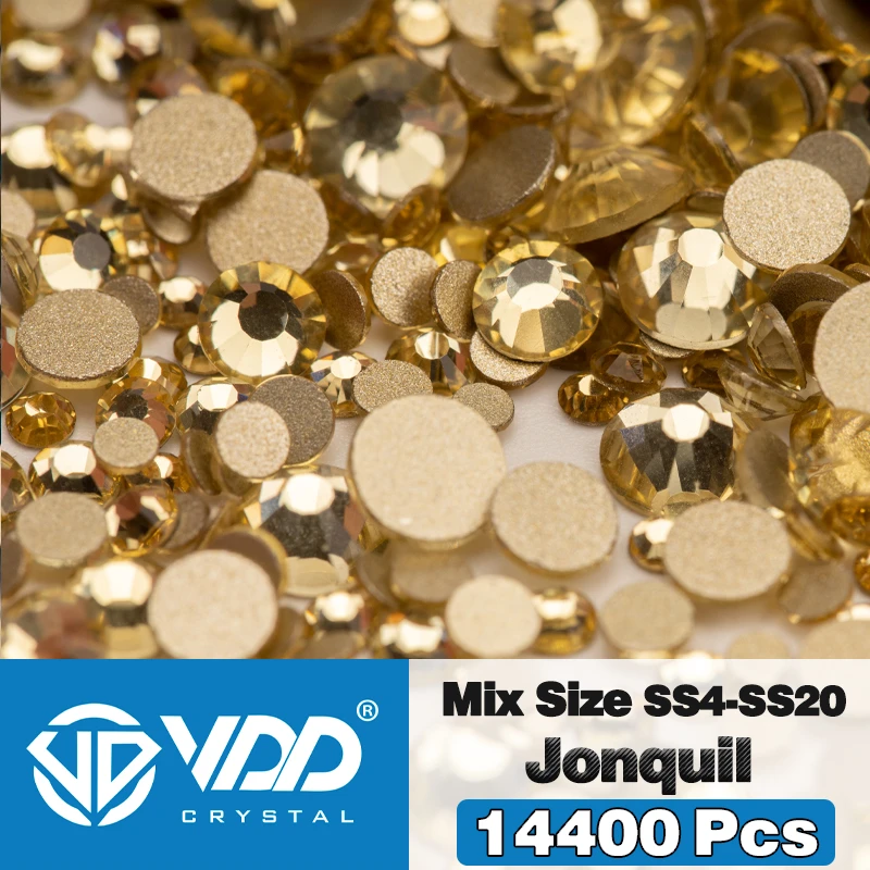 VDD 14400 Stuks Groothandel SS4-SS20 Mix Grootte Glas Steentjes Kristal Niet-hotfix Gouden Plaksteen Stenen Voor DIY Nail Art accessoires