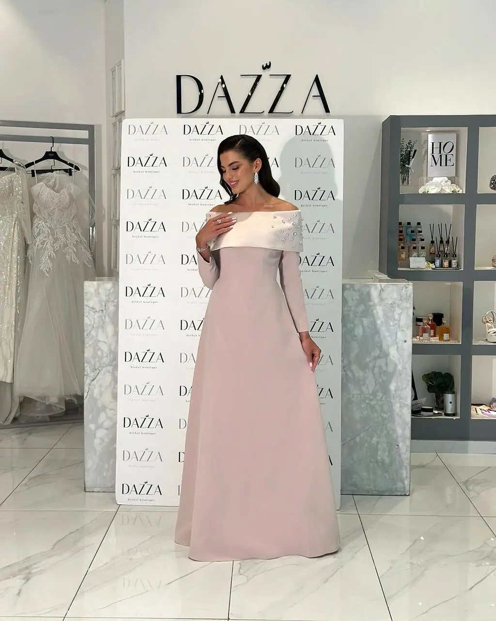 

Meetlove Розовые платья для выпускного вечера с открытыми плечами, длиной до пола, с длинными рукавами и бисером, вечерние платья на молнии и пуговицах по индивидуальному заказу