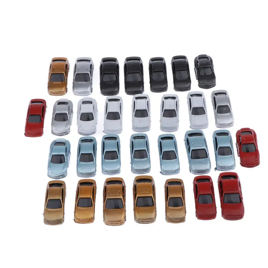 30x HO Gauge 1:100 Painted Model Cars for Parking Scenery Train Diorama