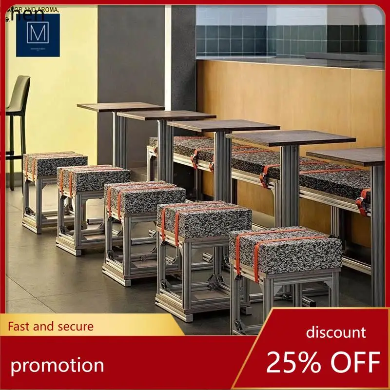 

HT dessert milk tea shop stool aluminum profile round table commercial table and chair industrial style square table