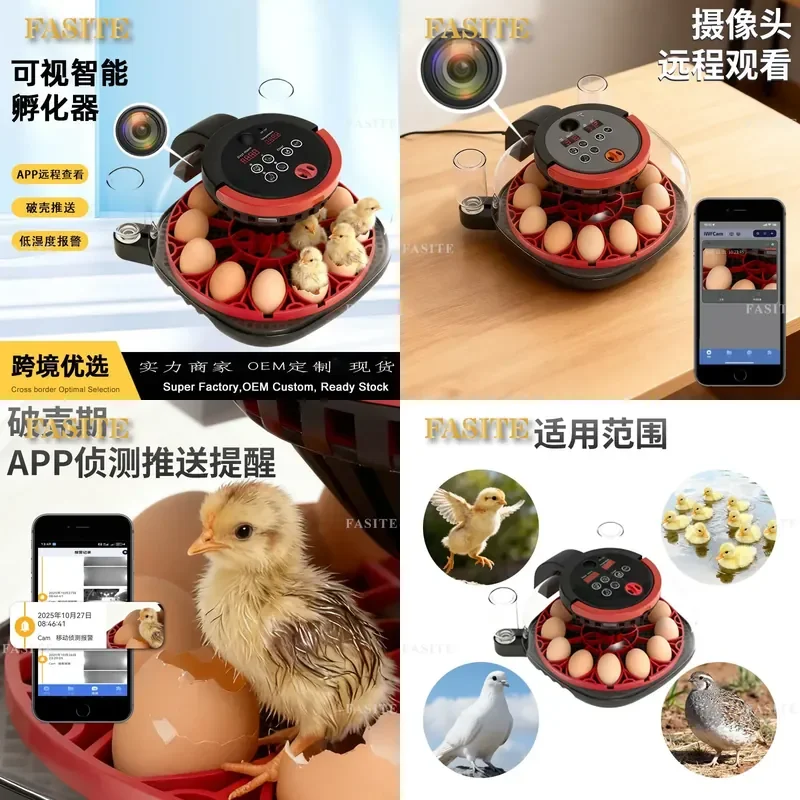 For Chicken Duck Goose Pigeon Rutin Egg Incubator Small Household Smart Remote Visual Hatching Machine Automatic Temperature
