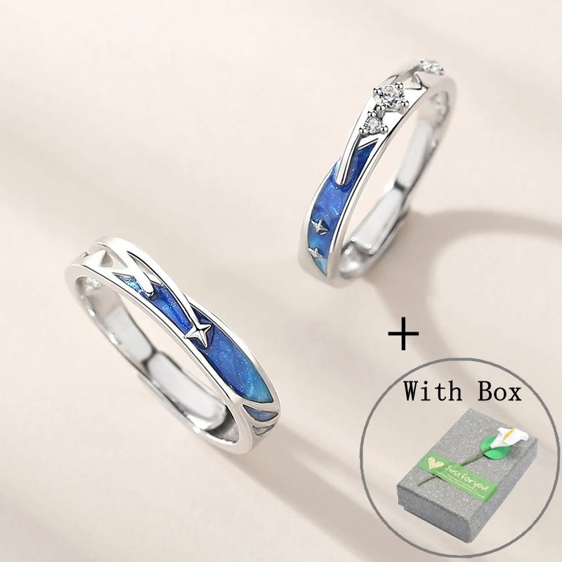 Silvology 925 Sterling Silver Meteor Shower Couple Rings Original Design Enamel Romantic Star Rings for Lovers Luxury Jewelry