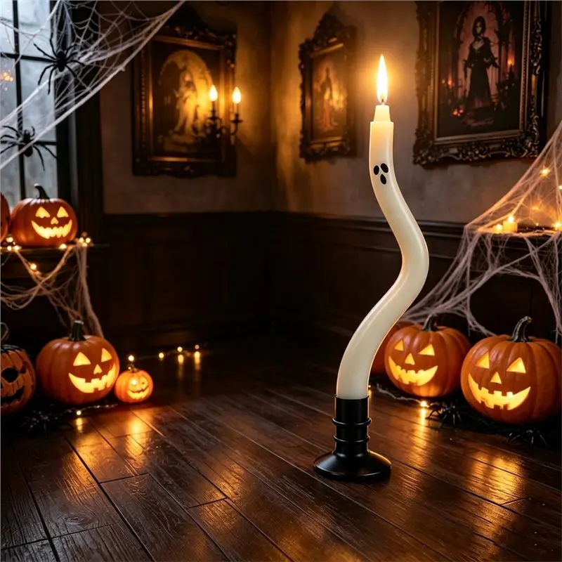 DTEN-Indoor Halloween Decorations 4PCS Ghost Taper Candles With Remote Control Cute Spooky 3D Flickering Wicks