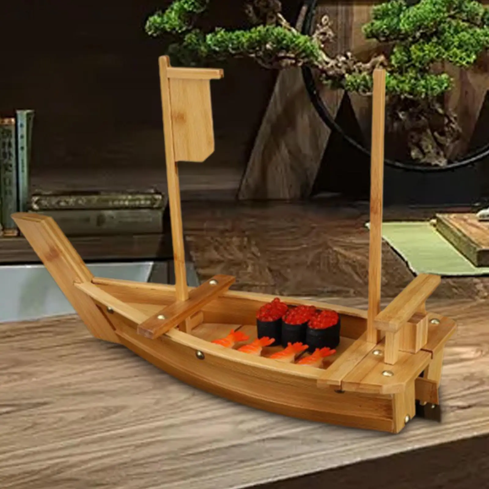 

Japanese Sushi Boat Plate Wood Serving Tray for Restaurant Kitchen Tea House