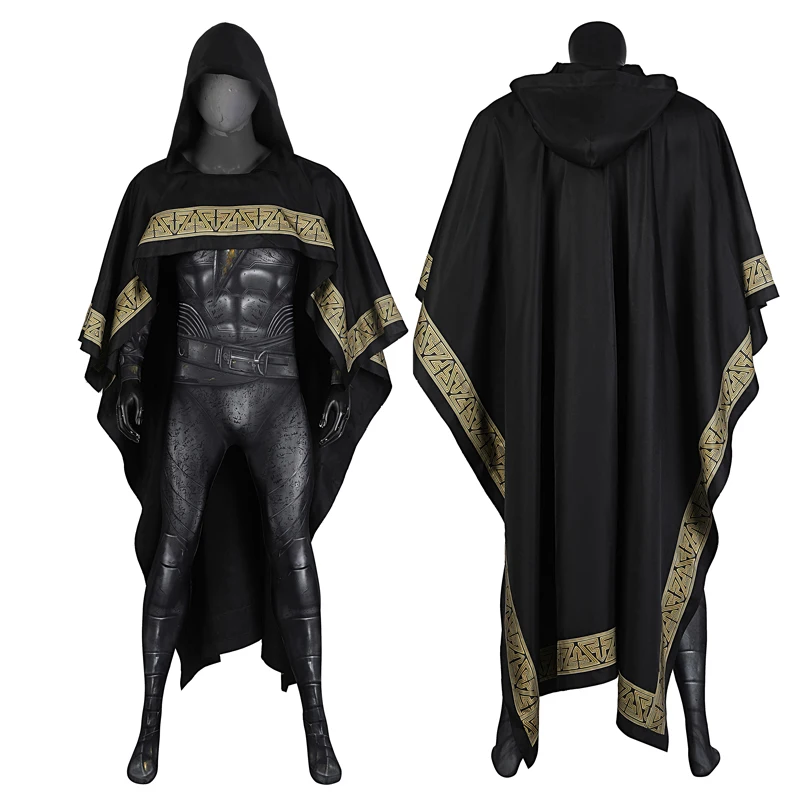 

2022 New Movie Black Adame Ancient Egyptian Male Hero Tight Jumpsuit 3 d Printing Cloak Halloween Anime Fair Cosplay Costume