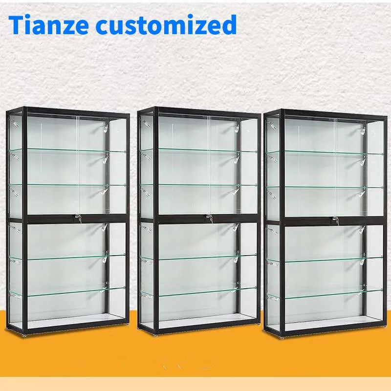 

(Customized) retail lockable display showcase cabinet with LED light cheap aluminum frame smoke shop showcase