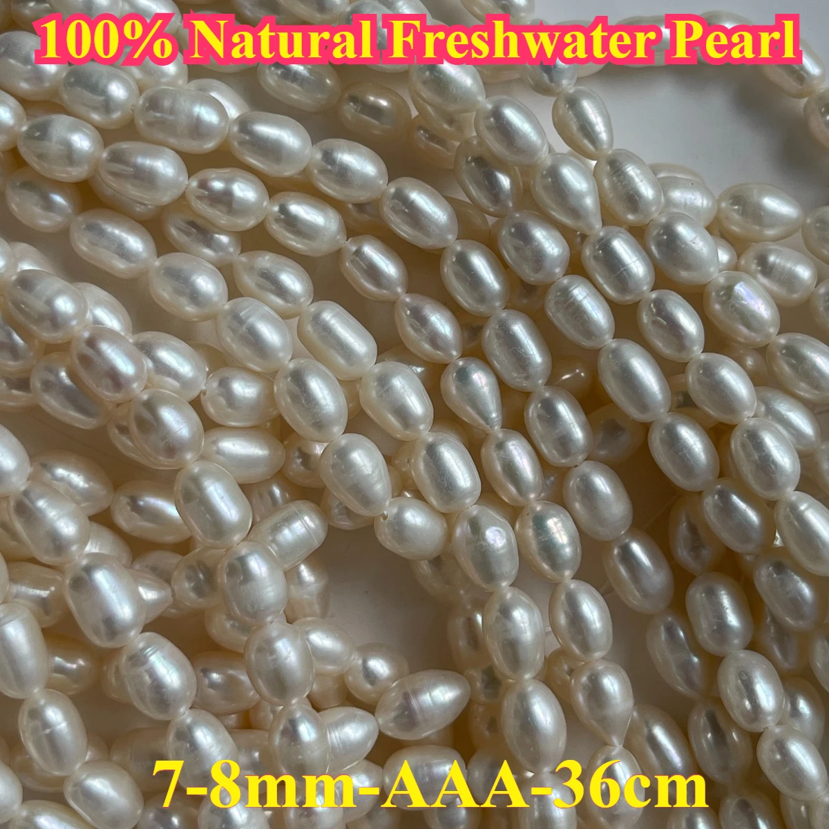 

7-8mm AAA Uniform Natural Freshwater Pearl White Big Size Rice Spacer Bead Jewelry Make Gift DIY Necklace Bracelet Women Wedding