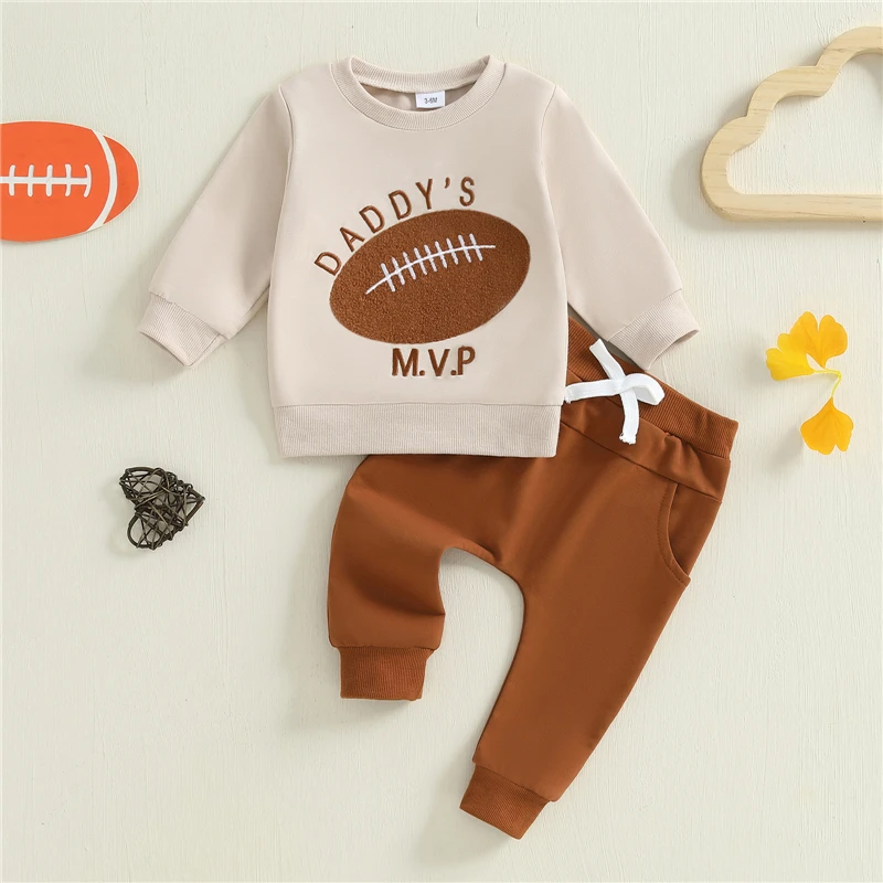 

Autumn Toddler Baby Boys Clothes Sets Long Sleeve Football Embroidery Sweatshirt Tops Pants Sports Clothes Sets 0-3Y