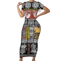 Summer Women Casual Short Sleeves Polynesian Tribal Samoa Hawaiian Fiji Clothing Tapa Print O-neck Bodycon Islands Maxi Dresses