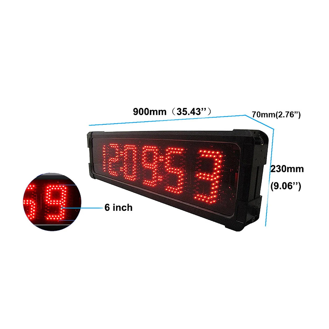 Waterproof LED Countdown Timer with Real Time and Stopwatch Modes, Great for Sports Training, IP65, 6 Inch