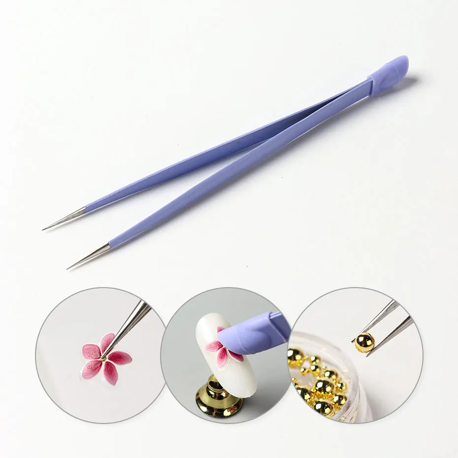 Double-Headed Tweezers Multi-Use Silicone Pressing Head Nail Clipping Tool for Sticker Tape Crystal Manicure