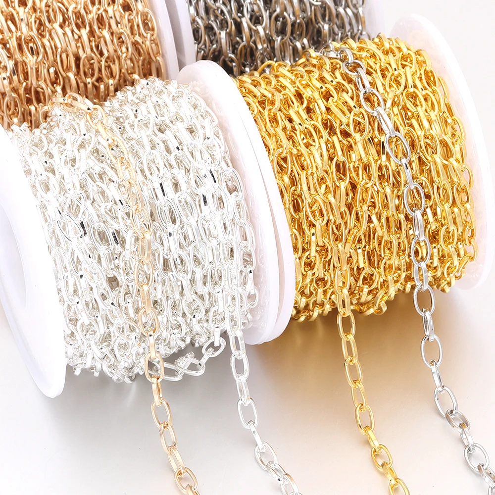 10 Yards/Rolle 4x7mm Eisen-Gliederketten, gedrehte Metallkettenverbinder für die Schmuckherstellung, DIY handgefertigte Armbänder, Halsketten, Zubehör