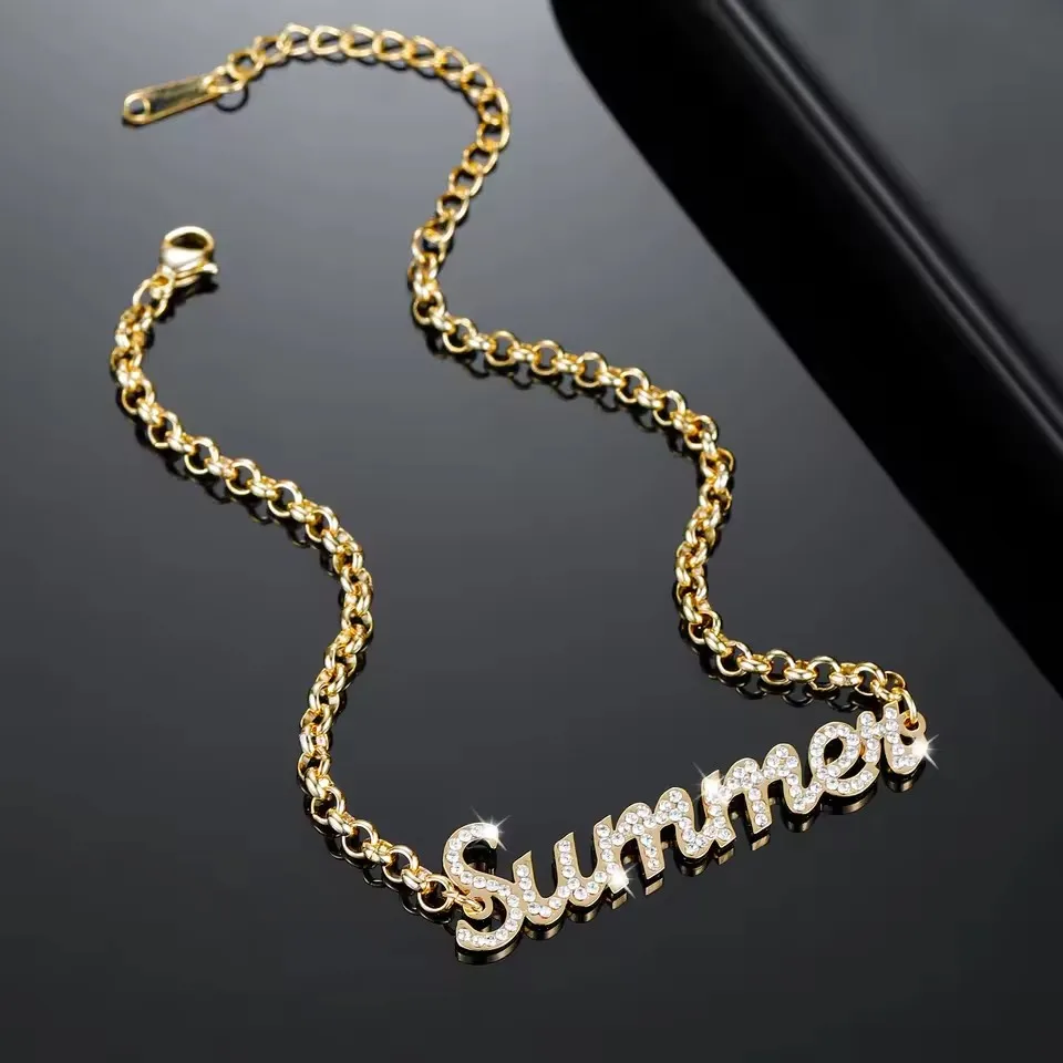 

Charm Jewelry Gift Custom Personalized Iced Out Name Bracelet&Bangle Zirconia Women Crystal Bracelets Gold Stainless Bracelets