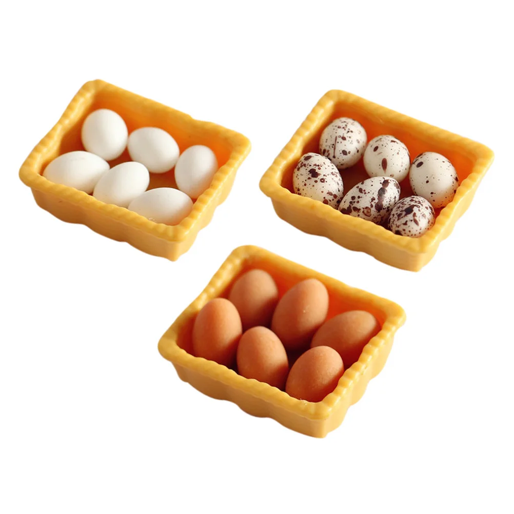 

3 Sets Toy Mini Boxed Eggs House Supplies Miniature Models Decorations Scene Decors Kids