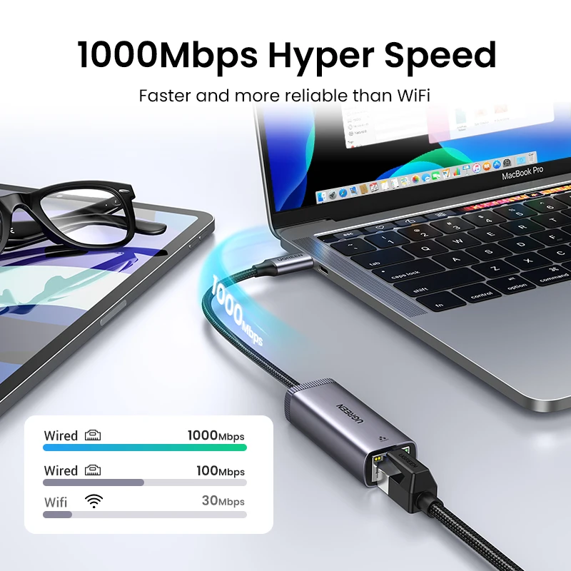 Ugreen usb c ethernet adapter 1000/100mbps usb lan rj45 thunderbolt 3 für laptop macbook samsung ipad usb ethernet netzwerk karte