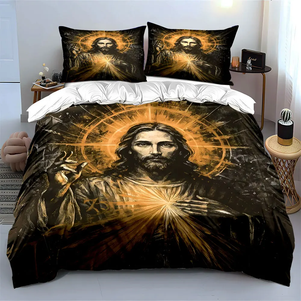 Illuminated Figure with Radiant Halo Print Bedding Set 1 Duvet Cover 2 Pillowcases for Adult and Children Luxury Gift Full Size
