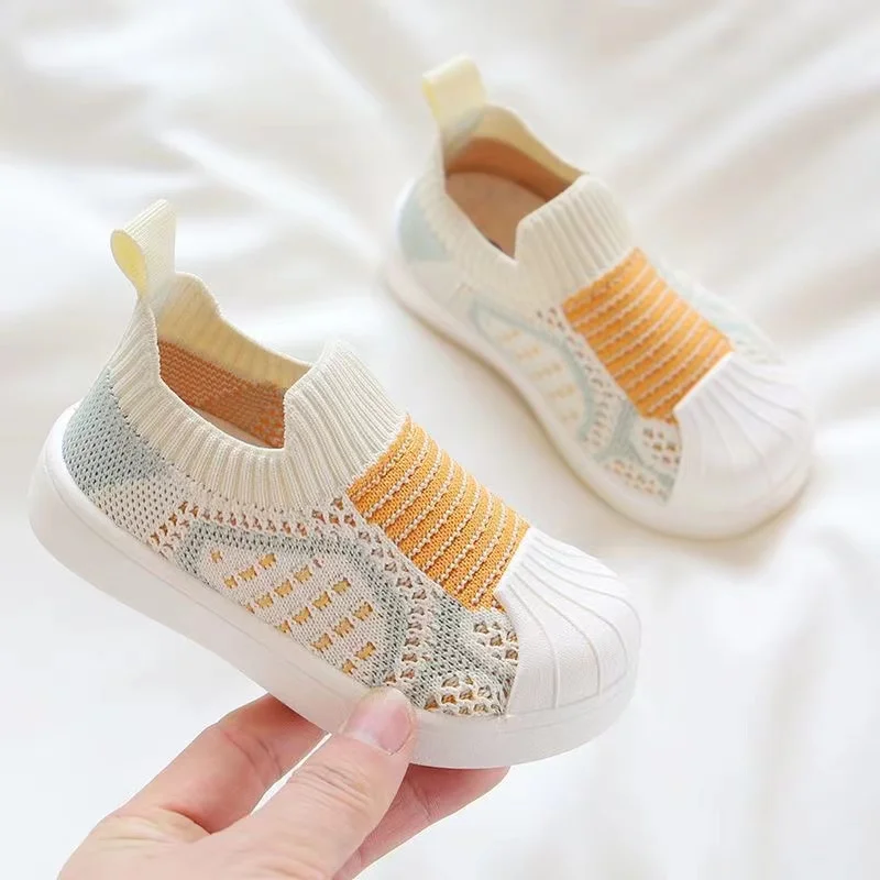 Cotton Knitted Children's Sport Sneakers Breathable Toddler Shoes For Baby Anti-slippery Floor Footwear Girl's Sneakers 2024 New