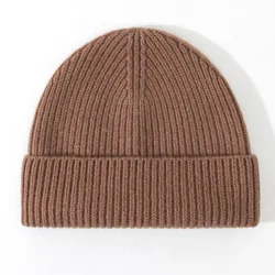 Knitted Pure Wool Beanies Winter Warm Unisex Hat Minimalist Fashion Neutral Colors