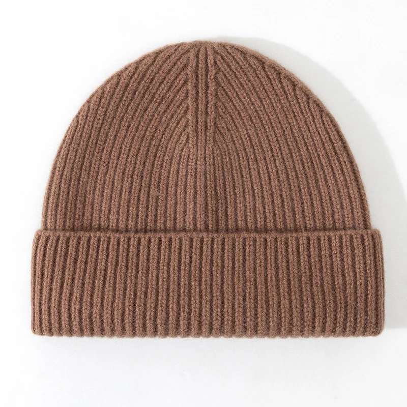 Czapki z dzianiny z czystej wełny Zimowa ciepła czapka unisex Minimalistyczna moda Neutralne kolory