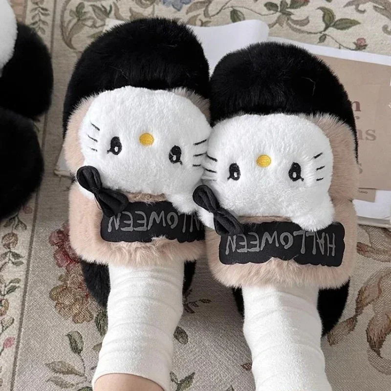 Sanrio Plush Slippers Hello Kitty Kawaii Cute Student Autumn Winter Bedroom Soft Padded Plush Bedroom Aldult Shoes Girls Xmas