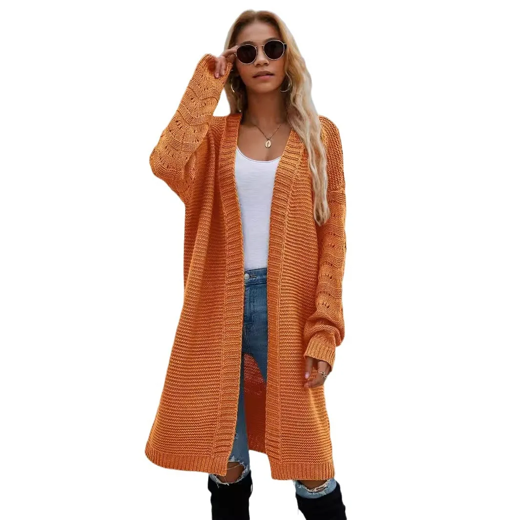 2024 new women\'s clothing autumn and winter fashion temperament casual elegant commuting sweater long cardigan solid color knit