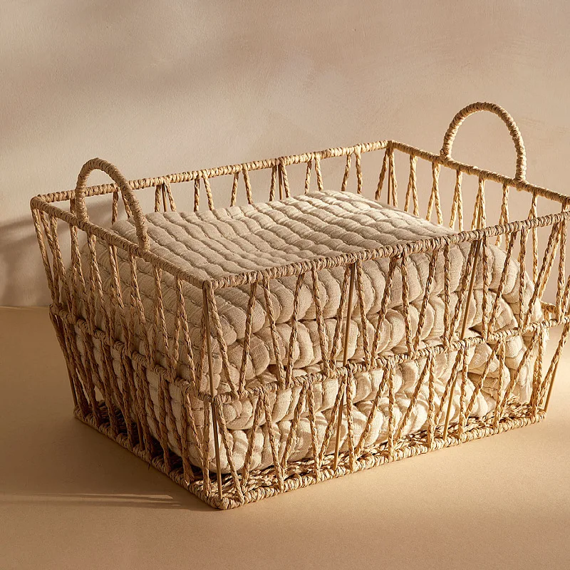 Paper rope and rattan woven bathroom towels, clothes and toy storage baskets