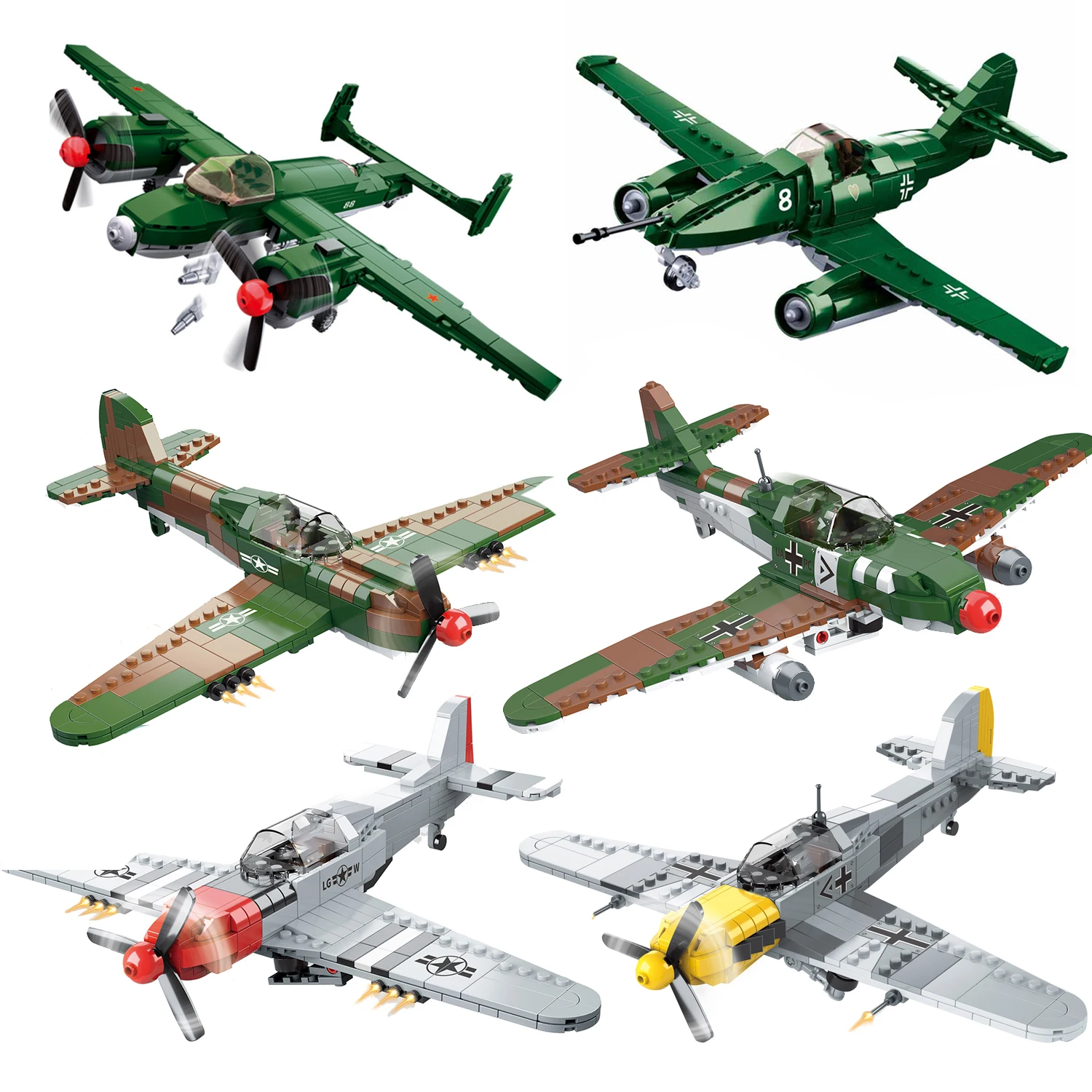 WW2 Airplane German Soviet Plane Building Blocks World War II 2 Military Armor Sets DF-109 ME262 P51 Fighter Warplane For Gift