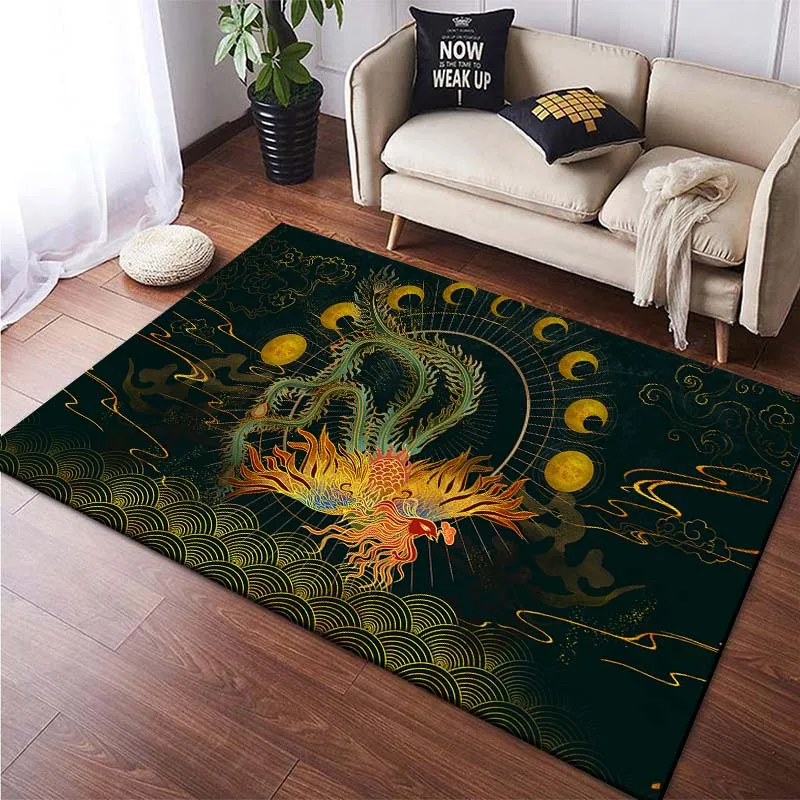 Japanese Phoenix Gold Animals Style Rugs for Bedroom Kids Boys&girl Room Decoration Cool Floor Mats Living Room Carpets Non-slip