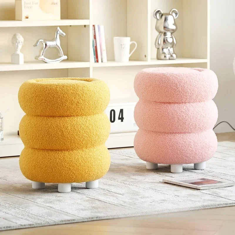 Light luxury imitation lamb wool dressing stool, sponge soft cushion stacking stool, shoe changing stool, casual round stool