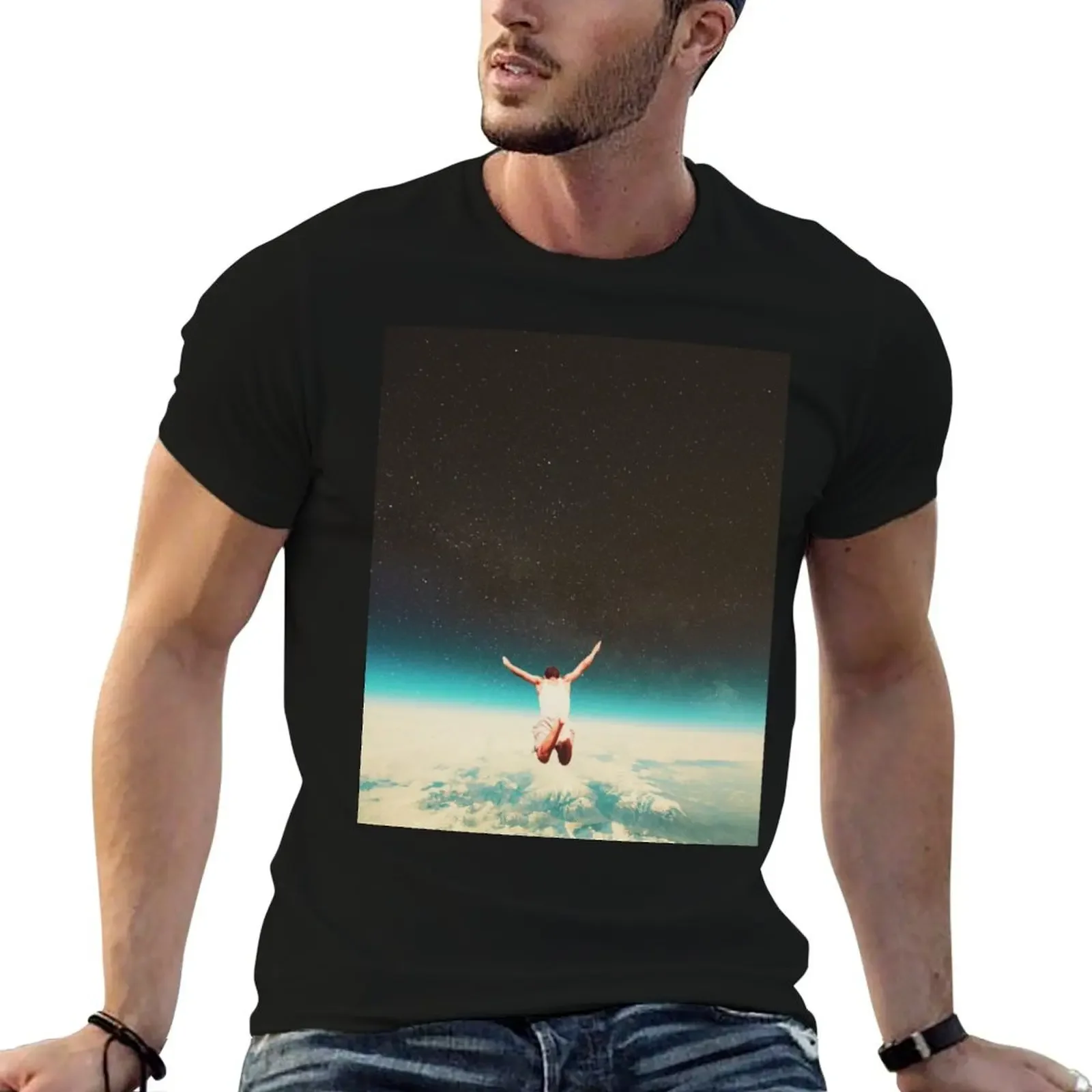 

Falling with a hidden smile T-Shirt hippie clothes summer top mens white t shirts