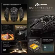ATTACK SHARK R5 Ultra 39g Carbon Fiber Wireless 8K Gaming Mouse,8000Hz Wireless Polling Rate, PAW3950MAX , DPI up to 42000 image 6