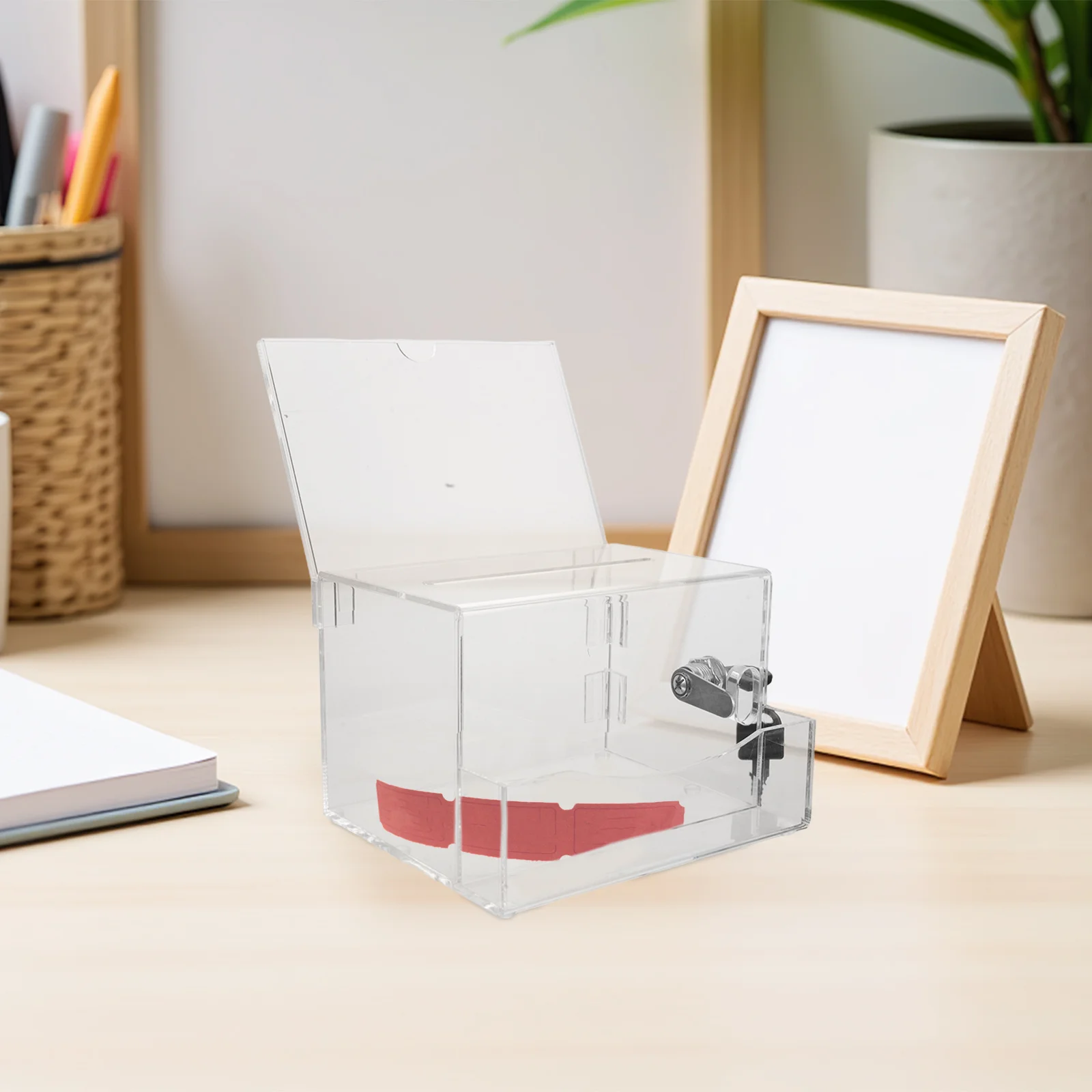 Acrylic Lock Box Clear Donation Tip Jar Ballot Suggestion Case Fundraising Voting Raffle Restaurant Money Box Raffle Jar