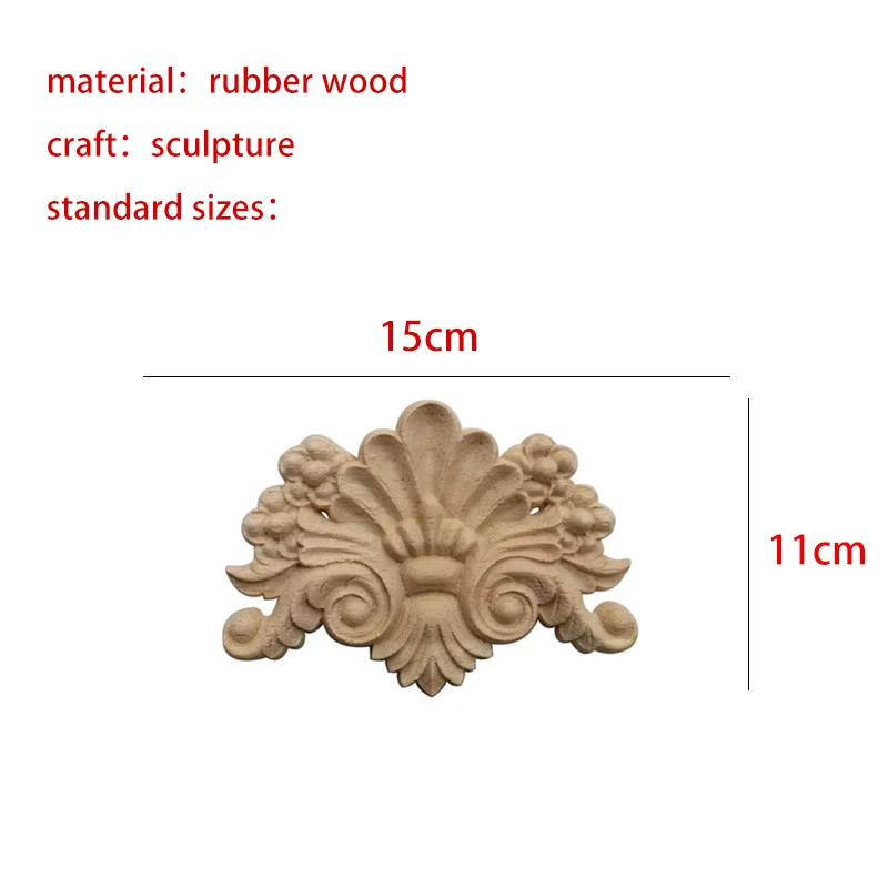 Wooden Figurines Crafts Unique Natural Floral Wood Carved Corner Appliques Frame Furniture Woodcarving for Home Furniture Decor