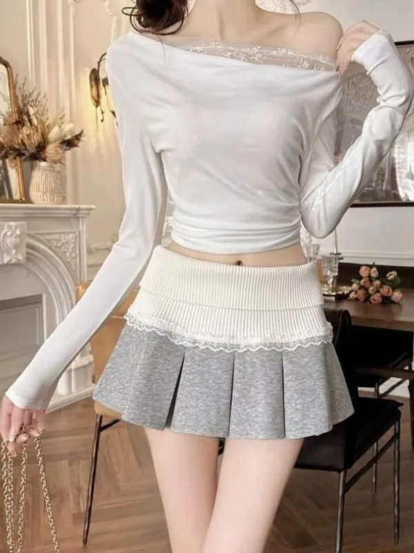 Sexy Ultra-Short  Skirt Pure Desire Dance Short Skirt Student Lace Pleated Skirt JK Skirt High Waist Polyester Fabric
