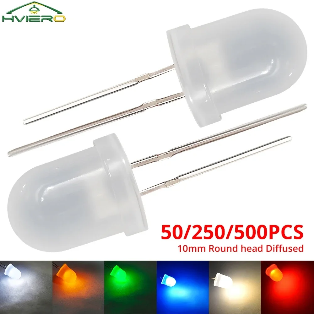 

50/250/500PCS 10mm Diffused Led Ultra Bright Round Diode Interior Building Illumination Signage Decoration Advertising Lamp