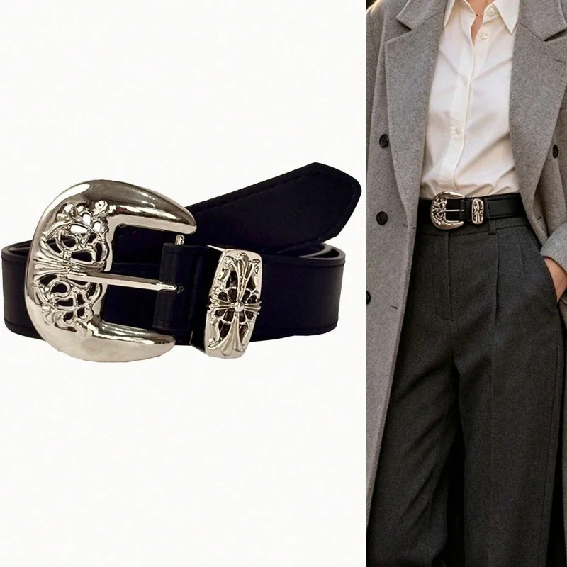 Retro women's belt, fashionable decorative belt, uniquely designed waistband, perfect accessory for pairing with jeans.
